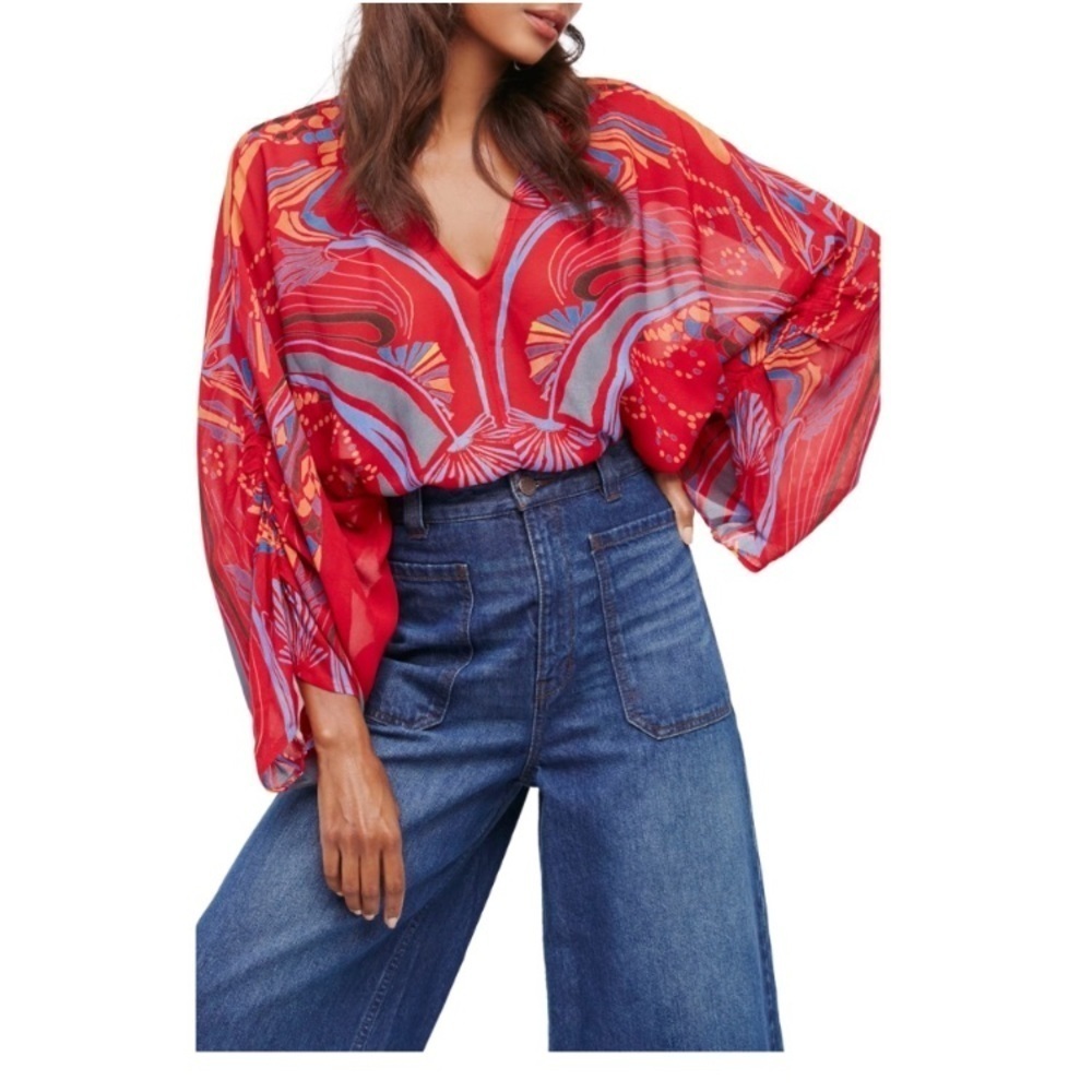[Free People] Bold Printed Sheer Cropped Top